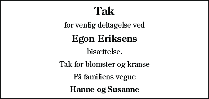 Dødsannonce for Egon Eriksen
