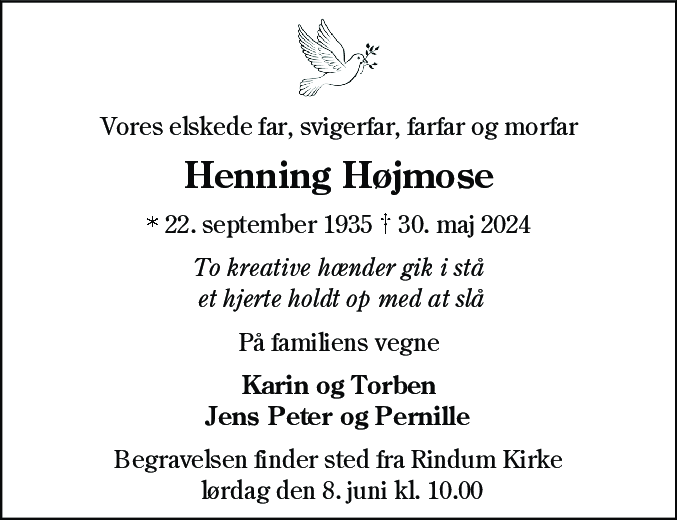 Dødsannonce for Henning Højmose