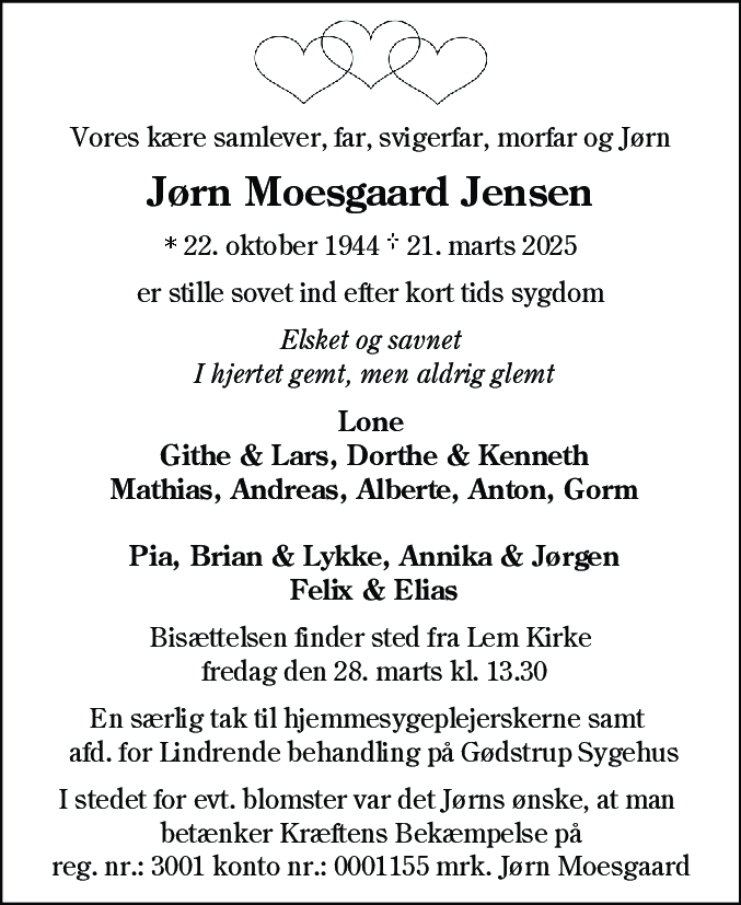 Dødsannonce for Jørn Moesgaard Jensen