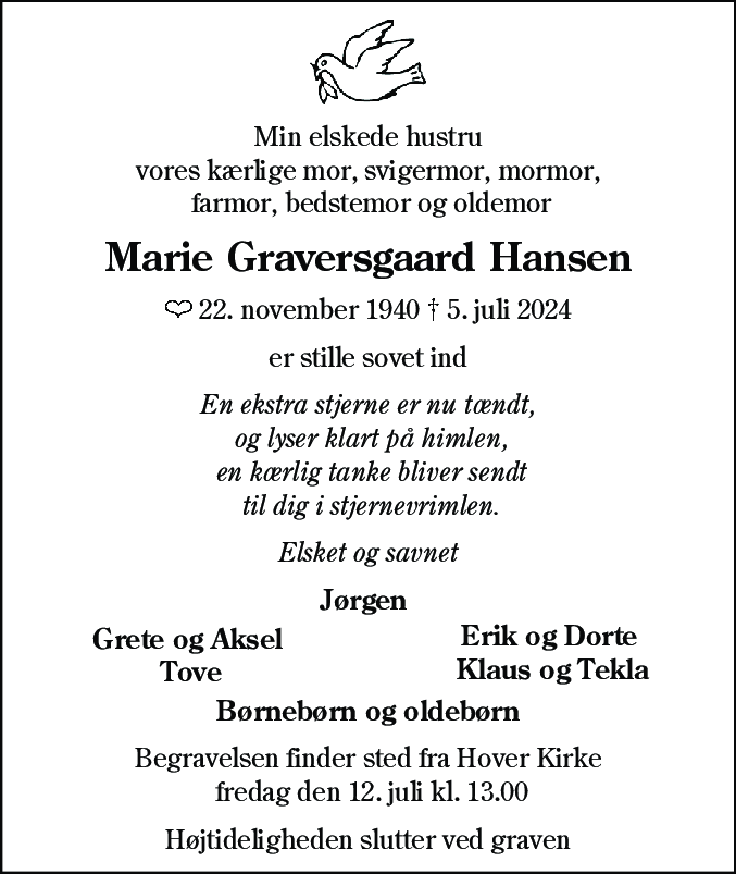 Dødsannonce for Marie Graversgaard Hansen