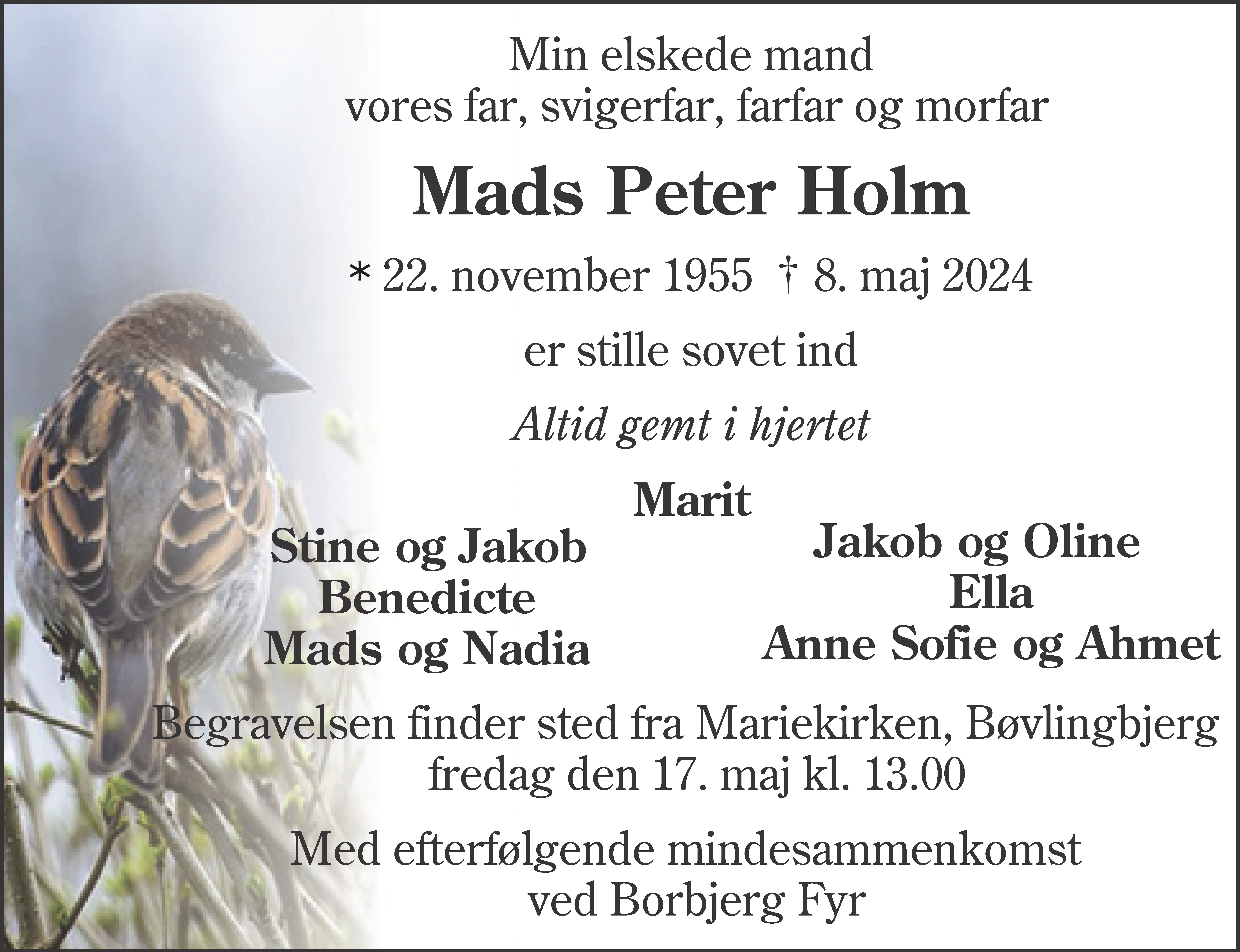 Dødsannonce for Mads Peter Holm