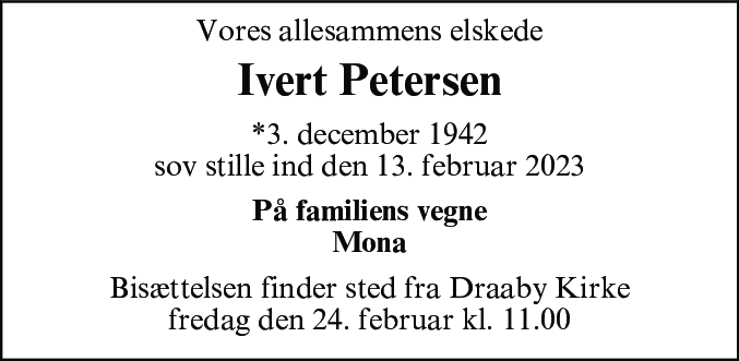 Dødsannonce for Arne Ivert Petersen