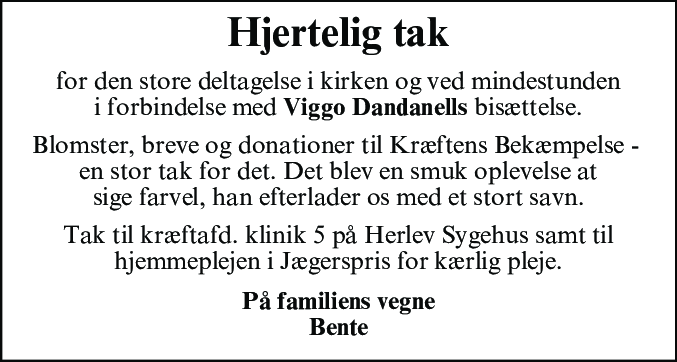 Dødsannonce for Viggo Dandanell