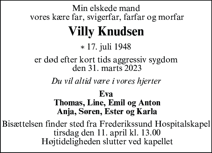 Dødsannonce for Villy Knudsen