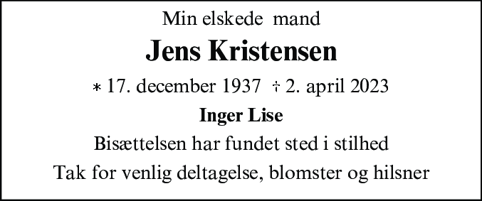 Dødsannonce for Jens Martin Kristensen