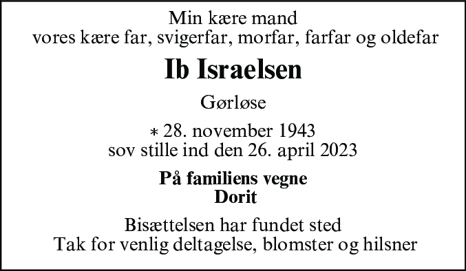 Dødsannonce for Ib Israelsen