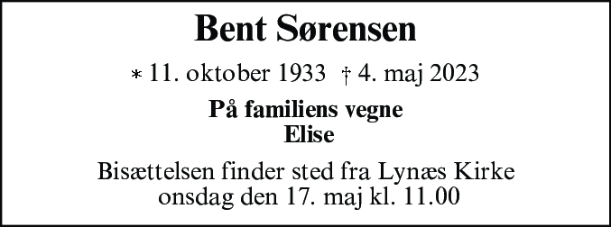 Dødsannonce for Bent Ove Sørensen