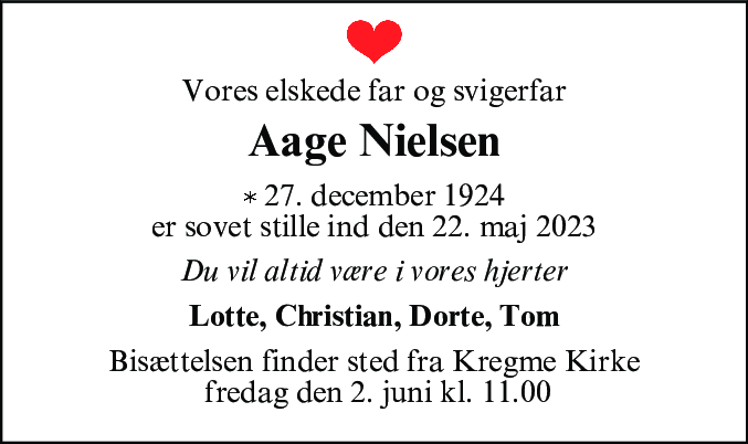 Dødsannonce for Karl Aage Nielsen