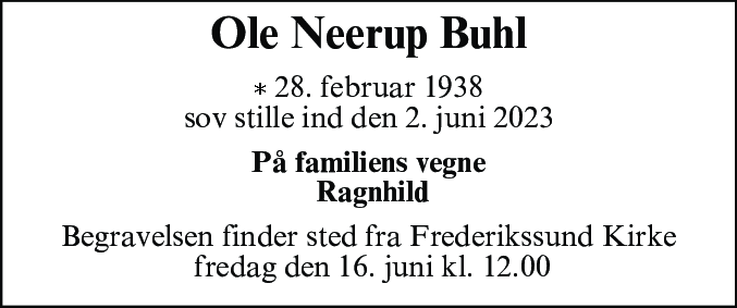 Dødsannonce for Ole Neerup Buhl