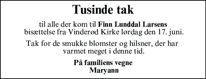 Dødsannonce for Finn Lunddal Larsen