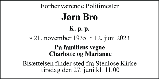 Dødsannonce for Jørn Christoffersen Bro