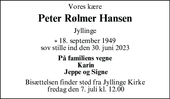 Dødsannonce for Peter Rølmer Hansen