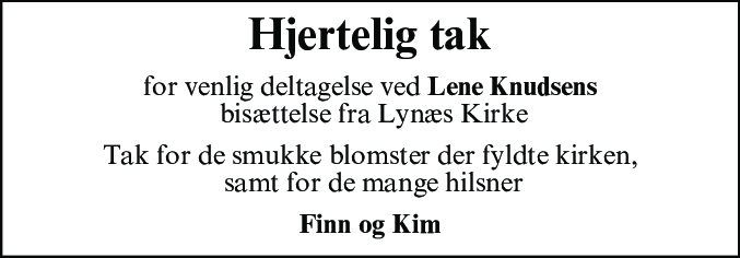 Dødsannonce for Lene Knudsen