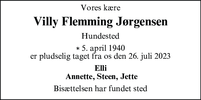 Dødsannonce for Villy Flemming Jørgensen