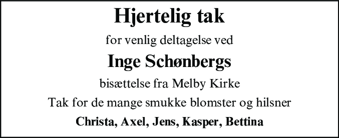 Dødsannonce for Inge Schønberg