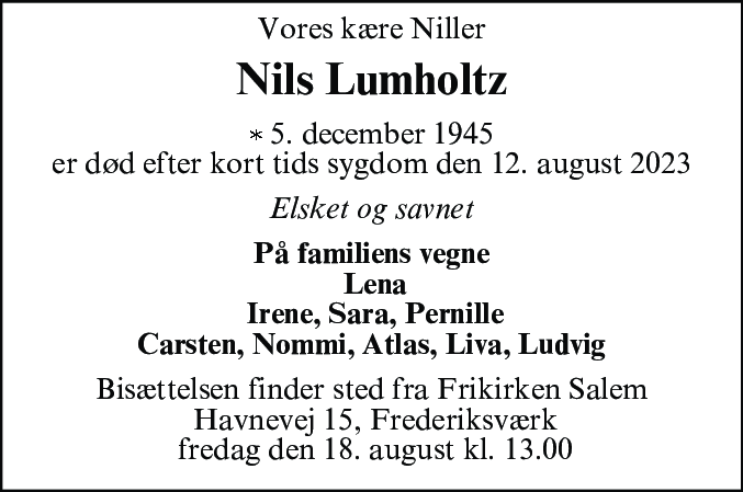 Dødsannonce for Nils Lumholtz