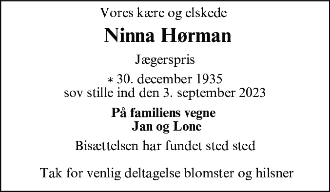 Dødsannonce for Ebba Ninna Hansen