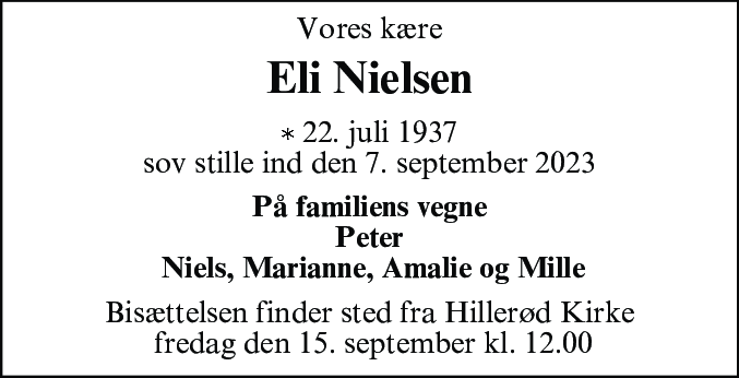 Dødsannonce for Eli Nielsen
