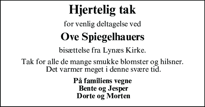 Dødsannonce for Ove Spiegelhauer