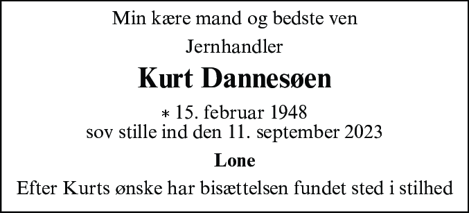 Dødsannonce for Kurt Dannesøen