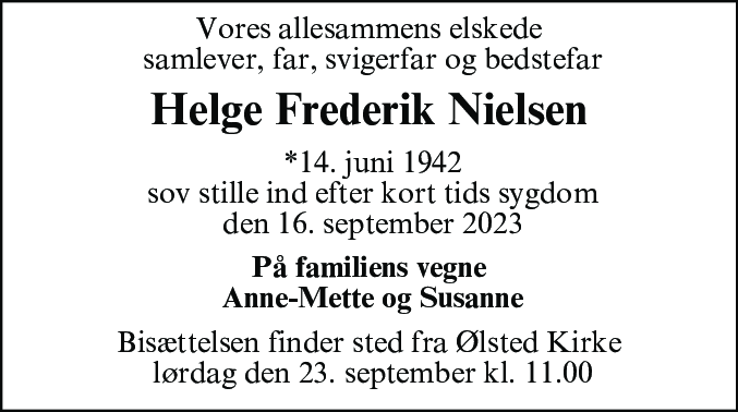 Dødsannonce for Helge Frederik Nielsen