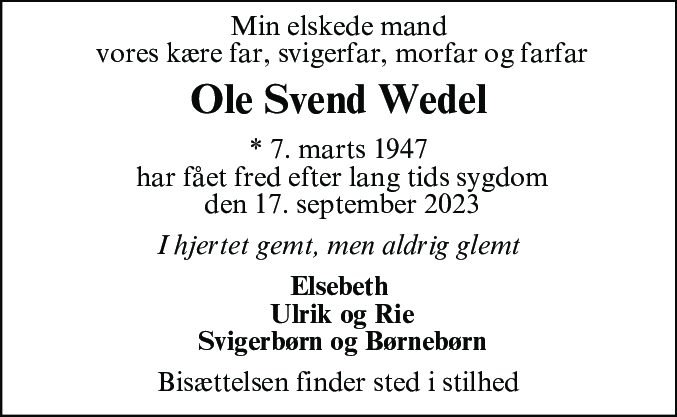 Dødsannonce for Ole Svend Vedel