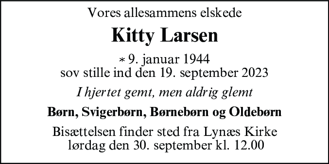 Dødsannonce for Kitty Larsen
