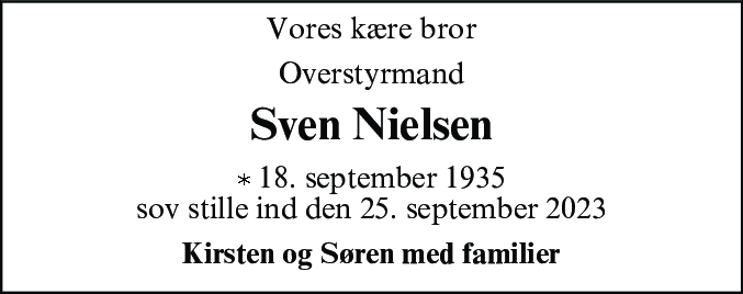 Dødsannonce for Sven Nielsen