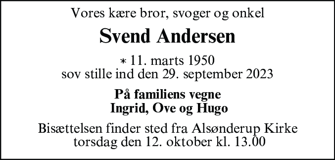 Dødsannonce for Svend Andersen