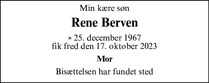 Dødsannonce for Rene Berven