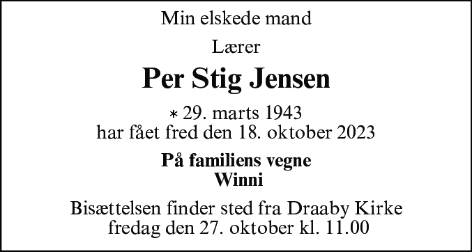 Dødsannonce for Per Stig Jensen