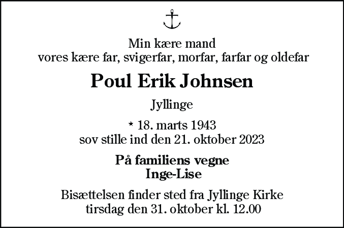 Dødsannonce for Paul Erik Johnsen