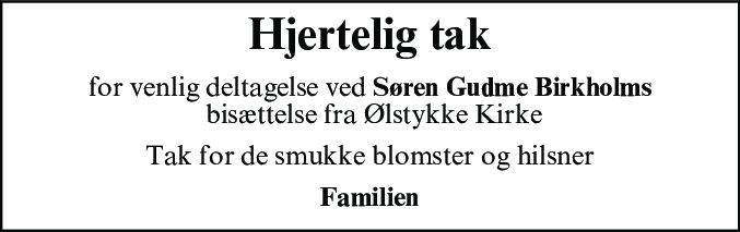 Dødsannonce for Søren Gudme Birkholm