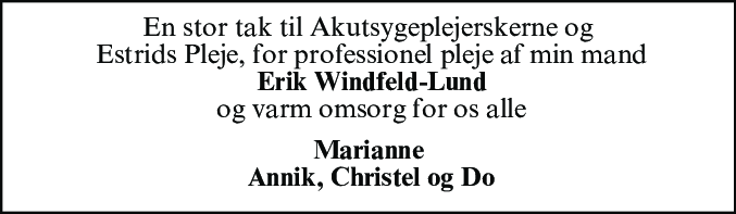 Dødsannonce for Erik Windfeld-Lund