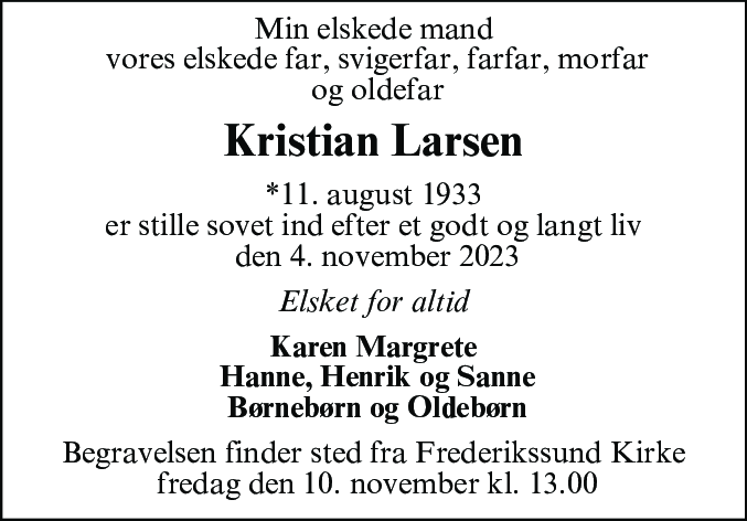 Dødsannonce for Kristian Larsen