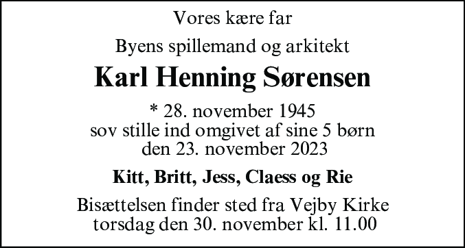 Dødsannonce for Karl Henning Sørensen