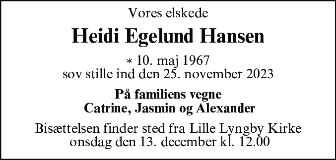 Dødsannonce for Heidi Egelund Hansen