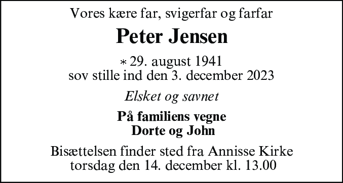 Dødsannonce for Hans Peter Jensen
