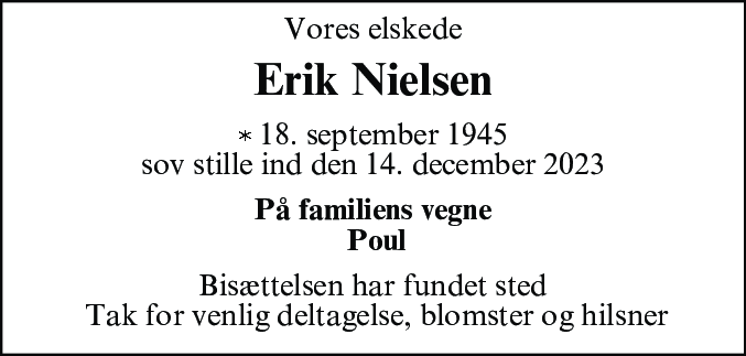 Dødsannonce for Karl Erik Nielsen