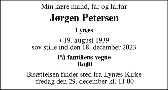 Dødsannonce for Jens Jørgen Petersen