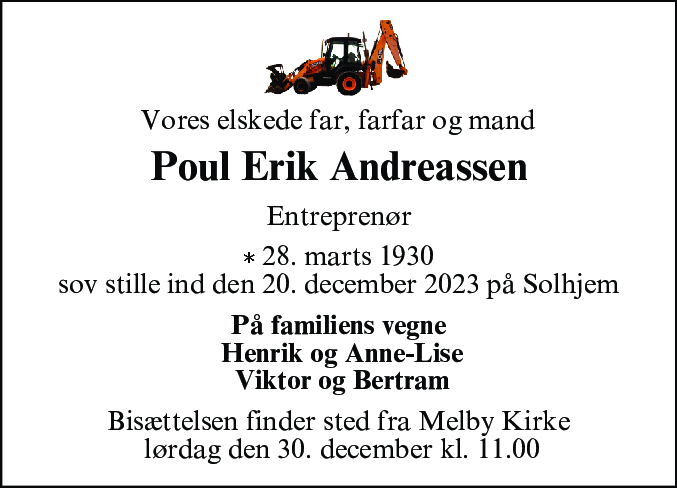 Dødsannonce for Poul Erik Andreassen
