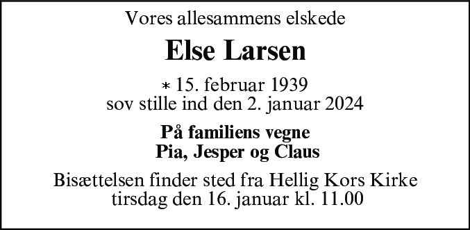 Dødsannonce for Else Larsen