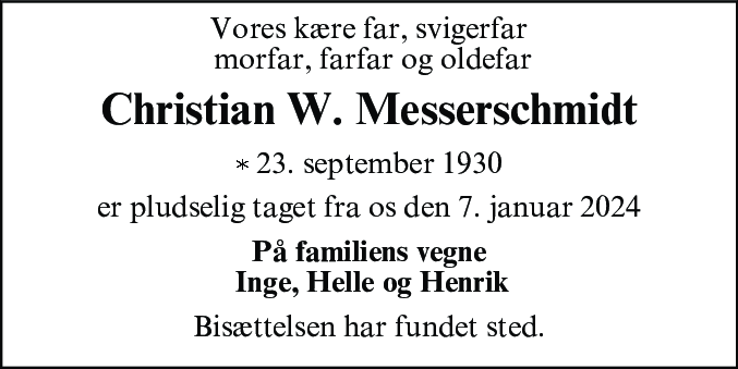Dødsannonce for Christian William Messerschmidt