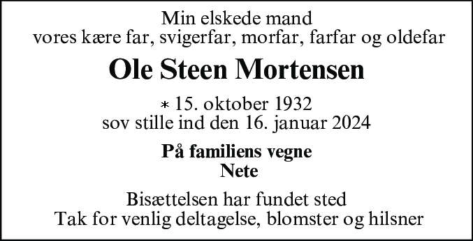 Dødsannonce for Ole Steen Mortensen