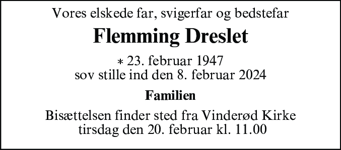 Dødsannonce for Flemming Dreslet
