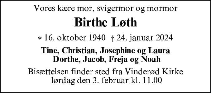 Dødsannonce for Birthe Merete Løth