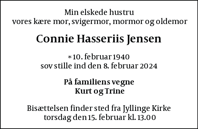 Dødsannonce for Connie Hasseriis Jensen