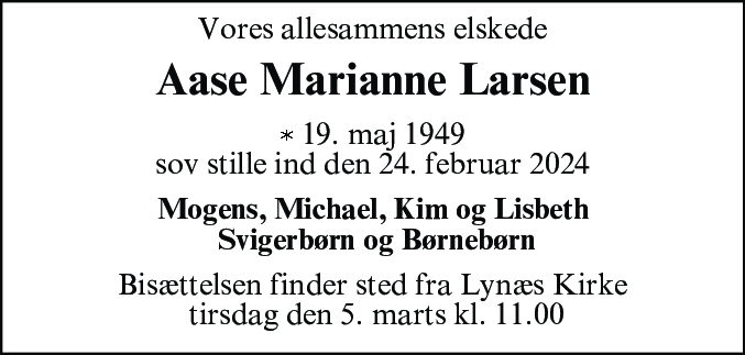 Dødsannonce for Aase Marianne Larsen