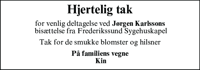 Dødsannonce for Jørgen Karlsson