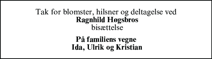 Dødsannonce for Ragnhild Høgsbro